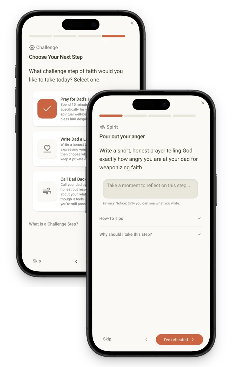 Venture app showing bite-sized actionable challenge steps